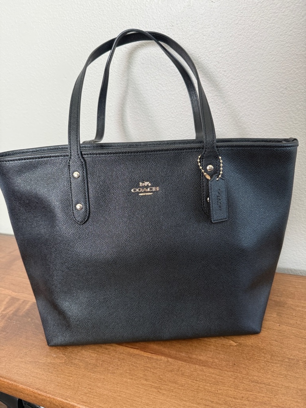 Coach Black Pebbled Leather Tote with Gold Logo